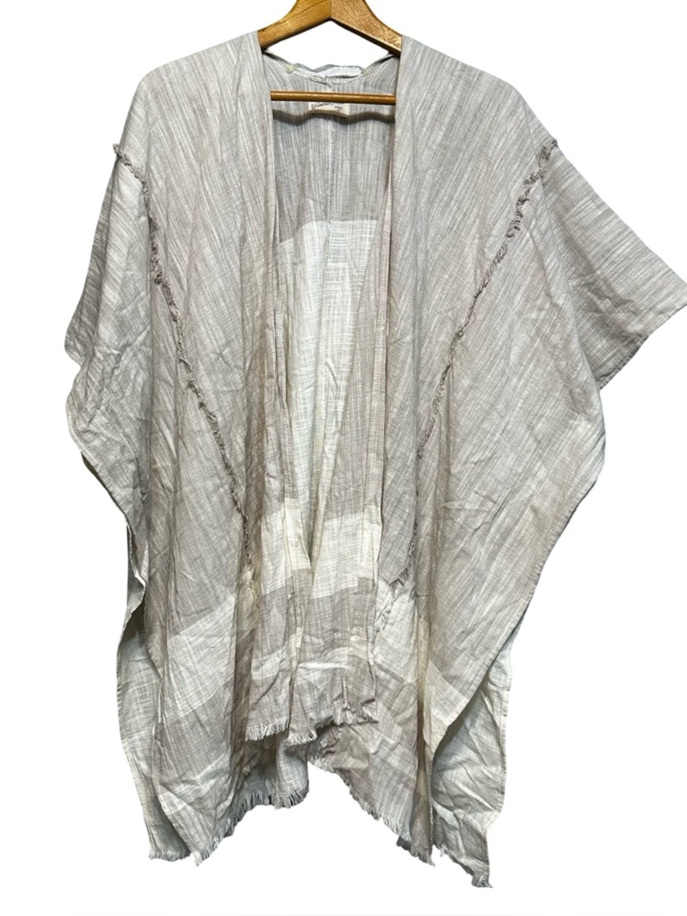 Universal Thread Gray/Ivory Cotton Kimono/Poncho/Wrap W Fringe OSFM Boho Stripe